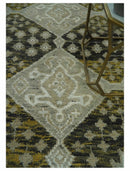 Silver, Beige, Olive and Charcoal Hand Knotted Traditional Heriz 5x8 wool Area Rug