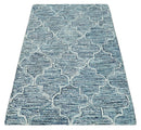Silver, Blue and Ivory Modern Geometric Hand Tufted Multi Size Natural Wool Rug