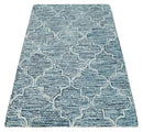 Wool Area Rug Blue and Ivory Geometric Hand Tufted Modern Design by The Rug Decor