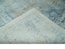Silver, Blue and Olive Antique Finish, Vintage look, Art Silk Area Rug, Living Room Rug | TRDMM3
