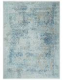 Silver, Blue and Olive Antique Finish, Vintage look, Art Silk Area Rug, Living Room Rug | TRDMM3