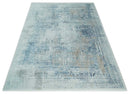 Silver, Blue and Olive Antique Finish, Vintage look, Art Silk Area Rug, Living Room Rug | TRDMM3