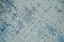 Silver, Blue and Olive Antique Finish, Vintage look, Art Silk Area Rug, Living Room Rug | TRDMM3