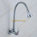 Silver brass cold kitchen faucet with flexible ribbed spout by Decorbites