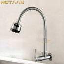 Silver brass cold kitchen faucet with flexible ribbed spout by Decorbites