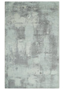 Silver, Charcoal and Ivory Modern Abstract 5x8 Hand loom viscose Area Rug