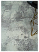 Silver, Charcoal and Ivory Modern Abstract 5x8 Hand loom viscose Area Rug