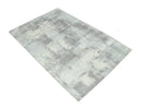 Silver, Charcoal and Ivory Modern Abstract 5x8 Hand loom viscose Area Rug