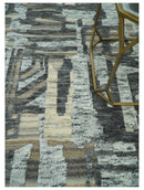 Silver, Charcoal, Beige and Tan Modern abstract Carved Texture 5x8 Hand Knotted Wool Area Rug