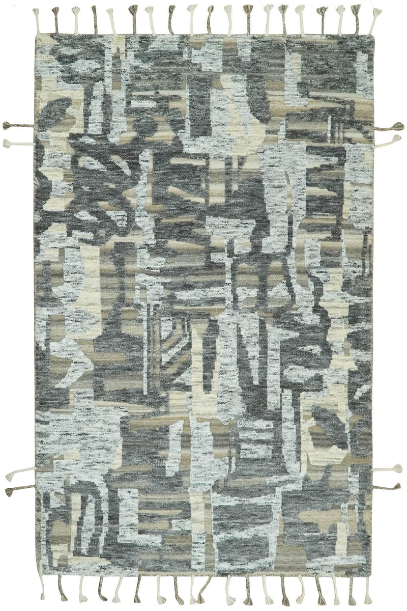 Silver, Charcoal, Beige and Tan Modern abstract Carved Texture 5x8 Hand Knotted Wool Area Rug