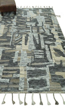 Silver, Charcoal, Beige and Tan Modern abstract Carved Texture 5x8 Hand Knotted Wool Area Rug