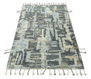 Silver, Charcoal, Beige and Tan Modern abstract Carved Texture 5x8 Hand Knotted Wool Area Rug