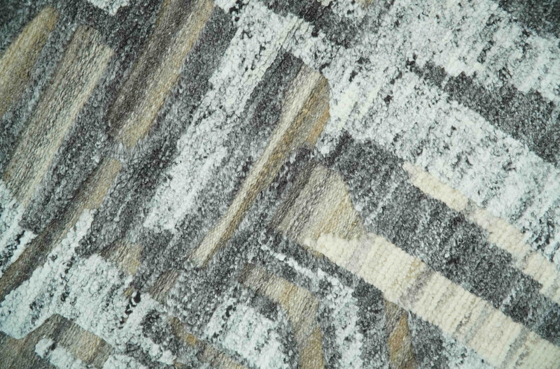 Silver, Charcoal, Beige and Tan Modern abstract Carved Texture 5x8 Hand Knotted Wool Area Rug