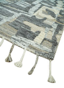 Silver, Charcoal, Beige and Tan Modern abstract Carved Texture 5x8 Hand Knotted Wool Area Rug