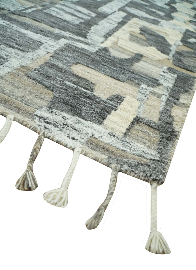 Silver, Charcoal, Beige and Tan Modern abstract Carved Texture 5x8 Hand Knotted Wool Area Rug