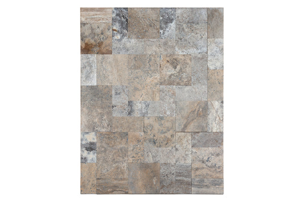 Silver Mini Pattern Set Travertine Floor Tile - Natural Finish