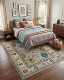 Silver, Ivory and Beige vibrant Colorful Hand knotted 8x10 and 9x12 Traditional Oushak wool Rug