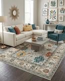 Silver, Ivory and Beige vibrant Colorful Hand knotted 8x10 and 9x12 Traditional Oushak wool Rug