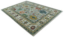 Silver, Ivory and Beige vibrant Colorful Hand knotted 8x10 and 9x12 Traditional Oushak wool Rug