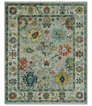 Silver, Ivory and Beige vibrant Colorful Hand knotted 8x10 and 9x12 Traditional Oushak wool Rug