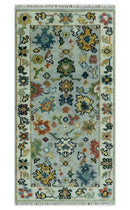 Oushak Hand-Knotted Wool Rug in Silver Ivory and Beige - Traditional Made to Order