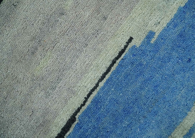 Silver, Ivory, Blue and charcoal Modern Abstract Hand loom 4x6 wool area Rug