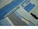 Silver, Ivory, Blue and charcoal Modern Abstract Hand loom 4x6 wool area Rug