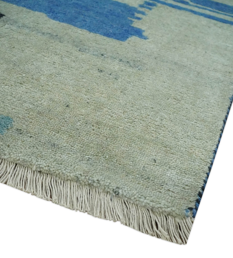 Silver, Ivory, Blue and charcoal Modern Abstract Hand loom 4x6 wool area Rug