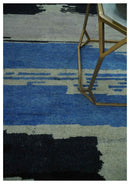 Silver, Ivory, Blue and charcoal Modern Abstract Hand loom 4x6 wool area Rug