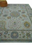 Wool Area Rug Silver Olive Gray Herati Medallion Hand Knotted