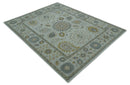 Wool Area Rug Silver Olive Gray Herati Medallion Hand Knotted