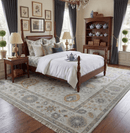 Wool Area Rug Silver Olive Gray Herati Medallion Hand Knotted