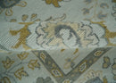 Wool Area Rug Silver Olive Gray Herati Medallion Hand Knotted