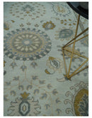 Wool Area Rug Silver Olive Gray Herati Medallion Hand Knotted