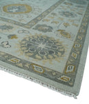 Wool Area Rug Silver Olive Gray Herati Medallion Hand Knotted