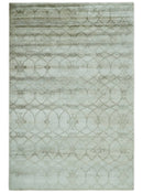 Silver, Olive and Gray Traditional Ikat Design 6x9 Hand loom Bamboo Silk Area Rug