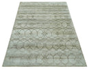Silver, Olive and Gray Traditional Ikat Design 6x9 Hand loom Bamboo Silk Area Rug