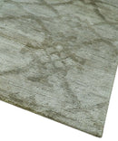 Silver, Olive and Gray Traditional Ikat Design 6x9 Hand loom Bamboo Silk Area Rug