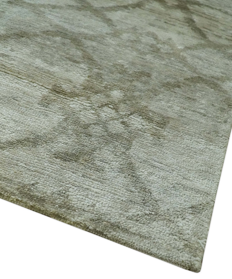 Silver, Olive and Gray Traditional Ikat Design 6x9 Hand loom Bamboo Silk Area Rug