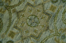 Silver Olive Green Wool Area Rug - Hand Knotted Traditional Floral