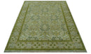Silver Olive Green Wool Area Rug - Hand Knotted Traditional Floral