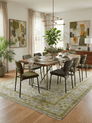 Silver Olive Green Wool Area Rug - Hand Knotted Traditional Floral