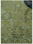 Silver Olive Green Wool Area Rug - Hand Knotted Traditional Floral