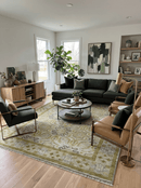 Silver Olive Green Wool Area Rug - Hand Knotted Traditional Floral