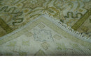 Silver Olive Green Wool Area Rug - Hand Knotted Traditional Floral