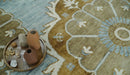 Silver, Olive and Ivory Traditional Medallion Large Floral Design Hand knotted 9x12 wool Rug by The Rug Decor