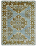 Silver, Olive and Ivory Traditional Medallion Large Floral Design Hand knotted 9x12 wool Rug by The Rug Decor