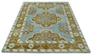 Silver, Olive and Ivory Traditional Medallion Large Floral Design Hand knotted 9x12 wool Rug by The Rug Decor