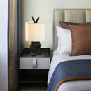 GobekUsa Rabbit Nightstand Lamp - Decorative Resin Bedside Table Light with Fabric Shade