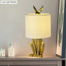 GobekUsa Rabbit Nightstand Lamp - Decorative Resin Bedside Table Light with Fabric Shade